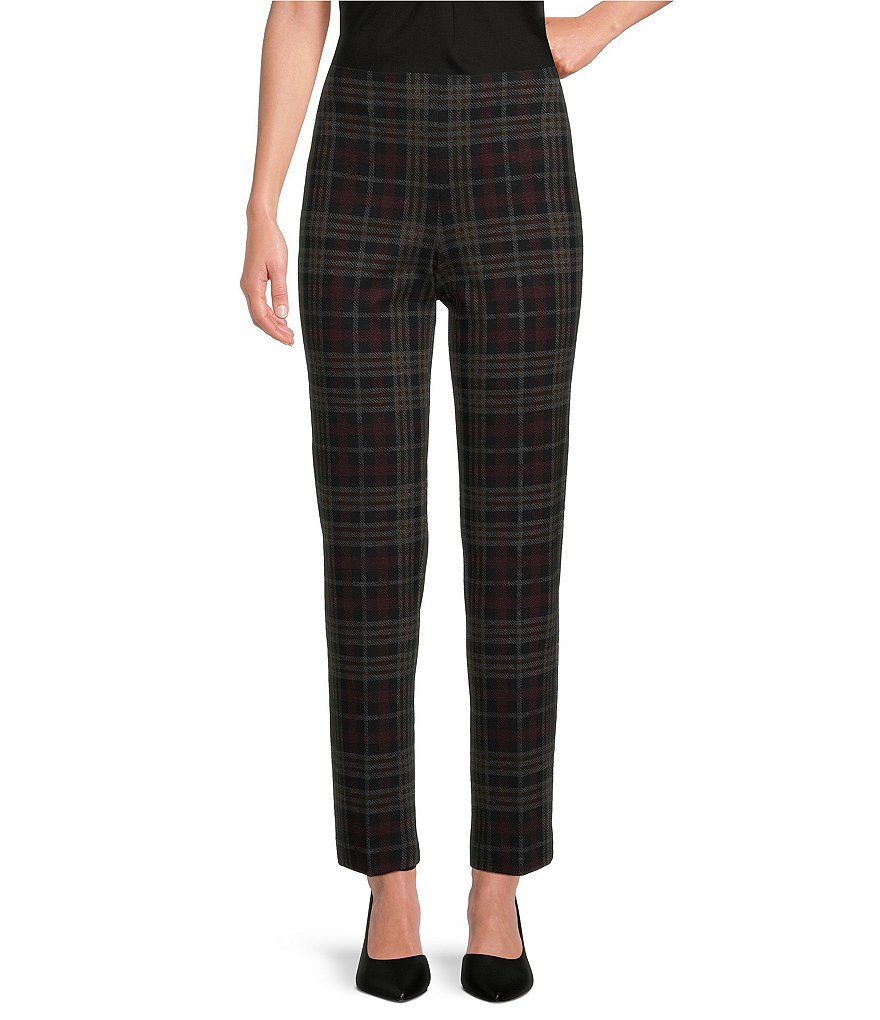 Anne Klein Plaid Printed Compression Pull On Straight Leg