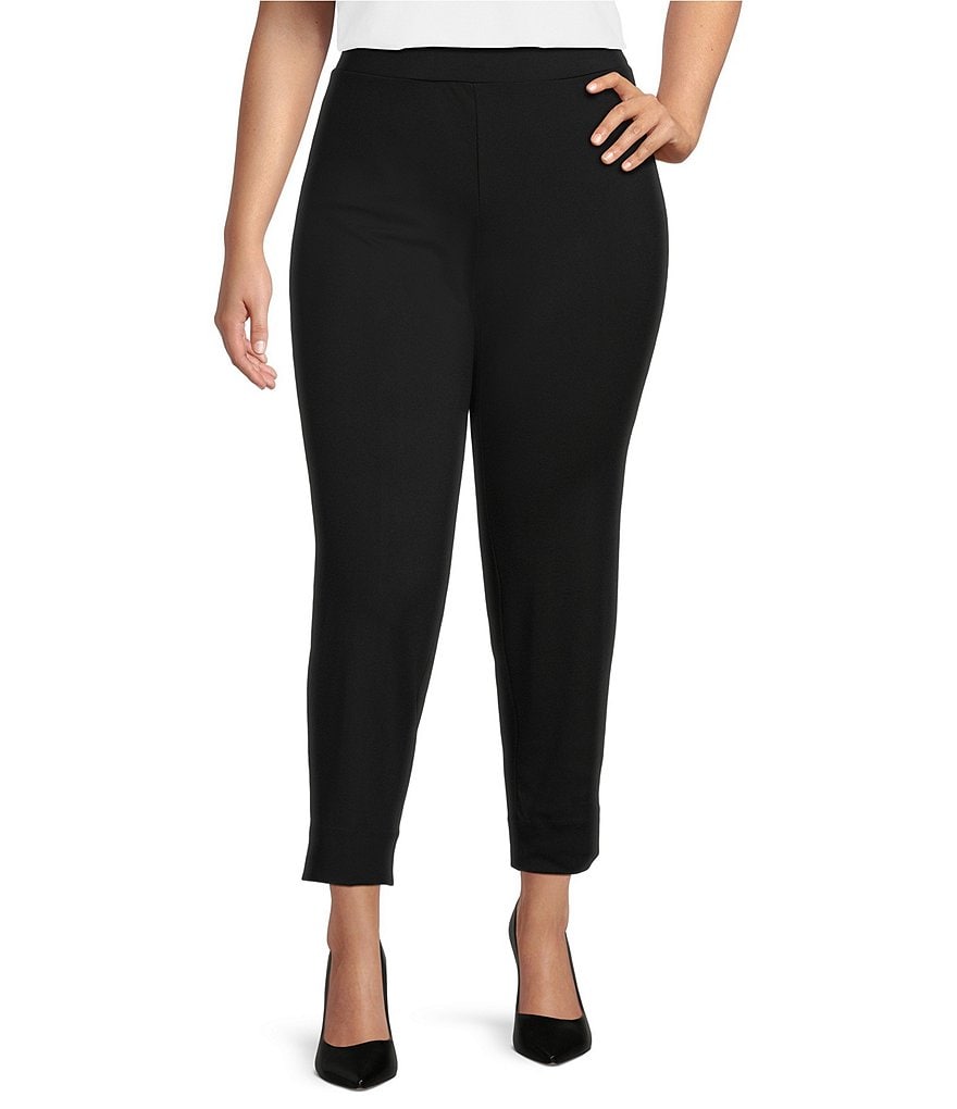 Anne Klein Plus Size Stretch Slim Leg Side Slit Pull-On Cropped Pants ...