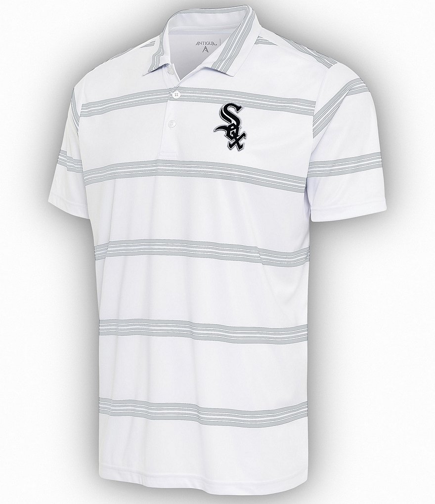 Chicago White Sox Polo Rugby Shirt Mens Large Black White Gray Striped MLB