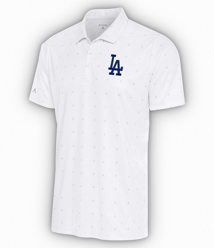 Antigua MLB National League 19th Hole Short Sleeve Polo Shirt, Mens, L, Los Angeles Dodgers Grey Heather