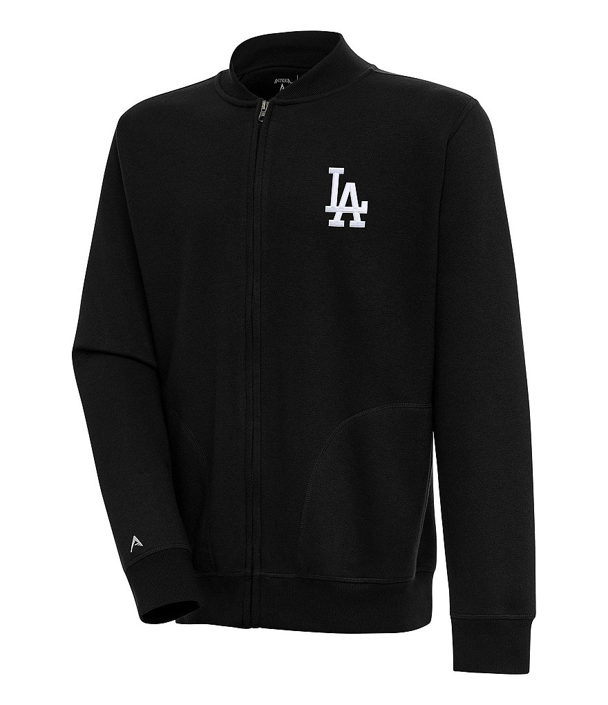 Men's Antigua Black Los Angeles Dodgers Team Logo Victory Full-Zip Hoodie