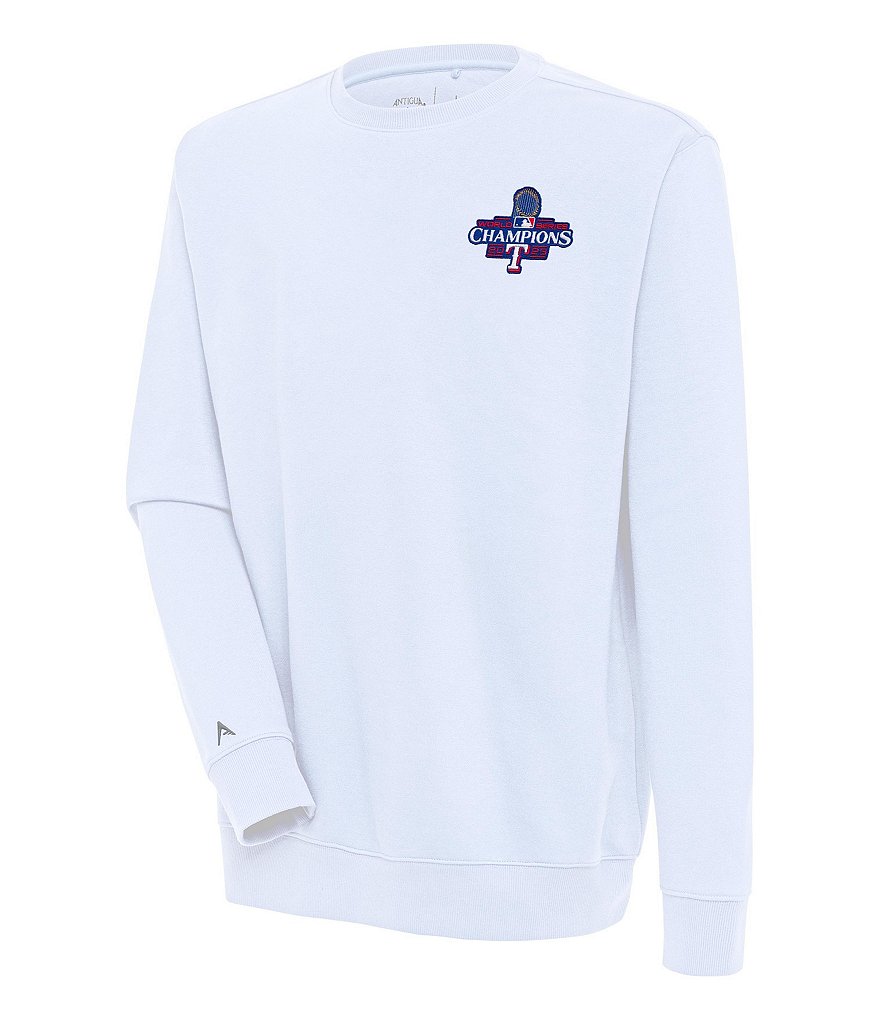 Antigua MLB Texas Rangers 2023 World Series Victory Crew Brushed Back  Fleece Sweatshirt