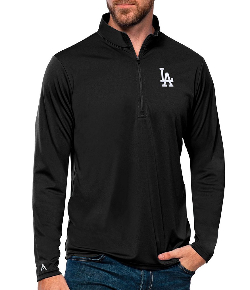 Antigua MLB Los Angeles Dodgers Men's Victory CB 1/4 Zip Mock Pullover, Black, Large, Cotton