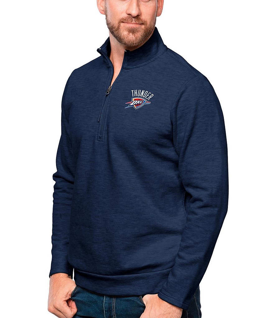 Men's Denver Broncos Antigua Oatmeal Gambit Quarter-Zip