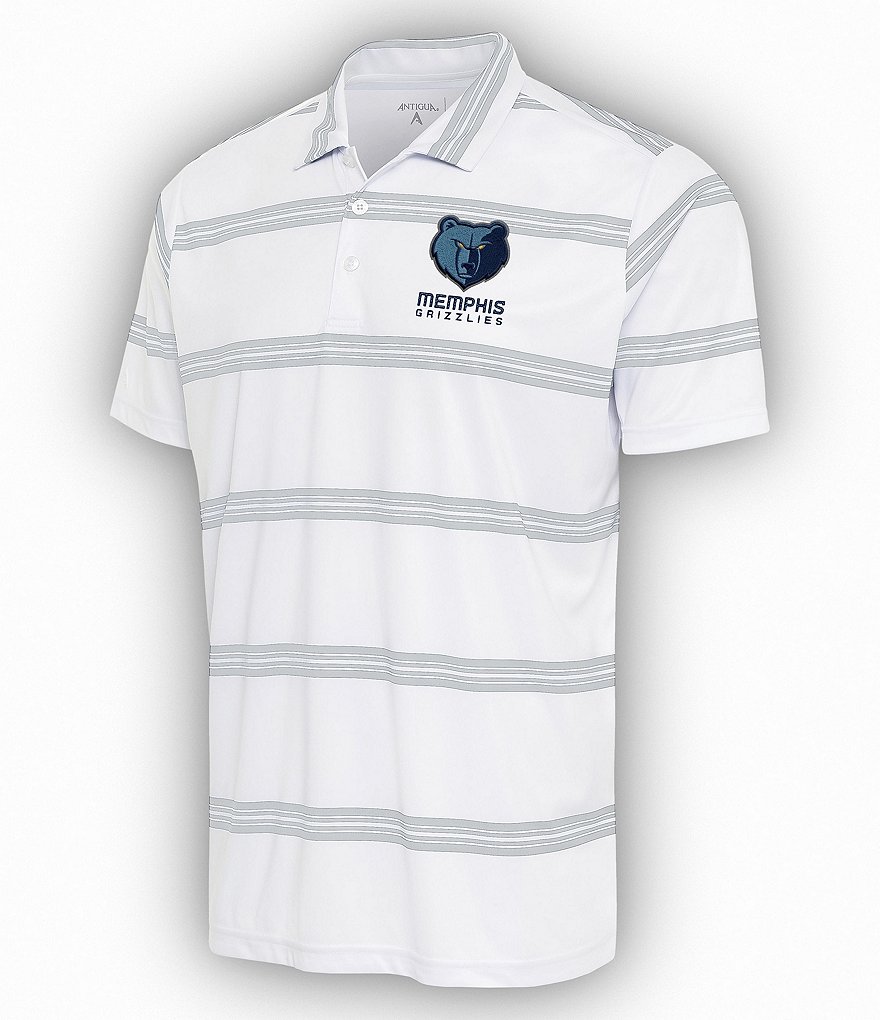 Memphis Grizzlies Polo Shirt Men XL White Blue Striped Short Sleeve  Embroidered*
