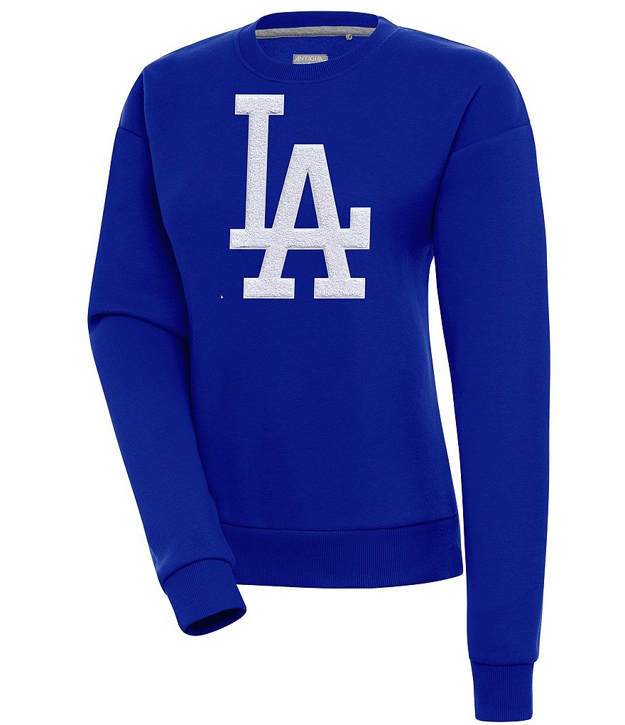 Antigua MLB Chenille Patch Victory Hoodie, Mens, S, Los Angeles Dodgers Navy/Grey