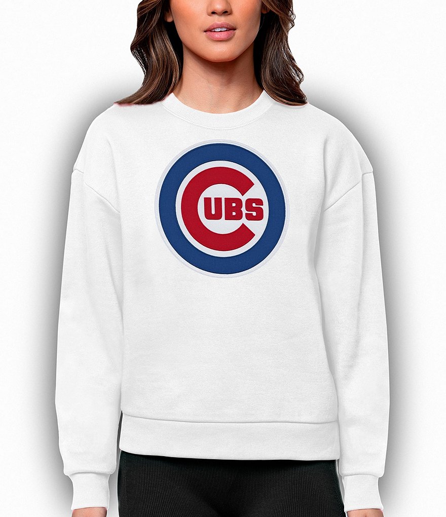 Men's Antigua Black Chicago Cubs Flier Bunker Pullover Sweatshirt