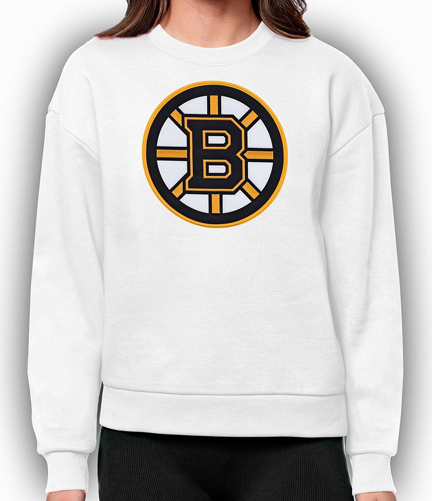Antigua Women's NHL Eastern Conference Crew Large Logo Sweatshirt, Mens, L, Boston Bruins White