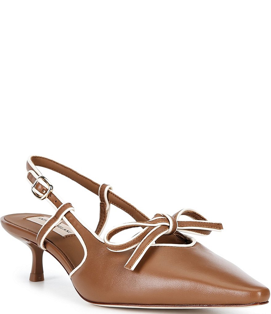 Anita Leather Bow Slingback Kitten Heel Pumps