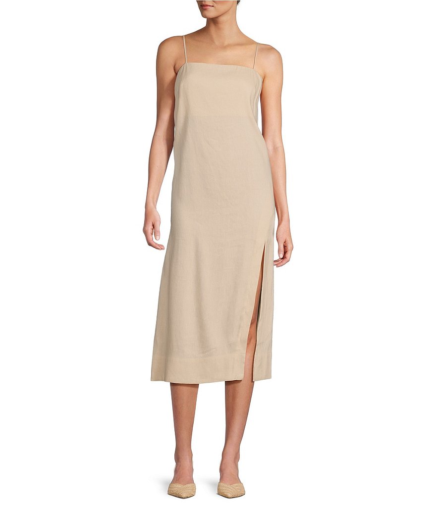 Antonio Melani Dana Stretch Linen Blend Straight Neckline Sleeveless Midi Shift Dress Dillard s