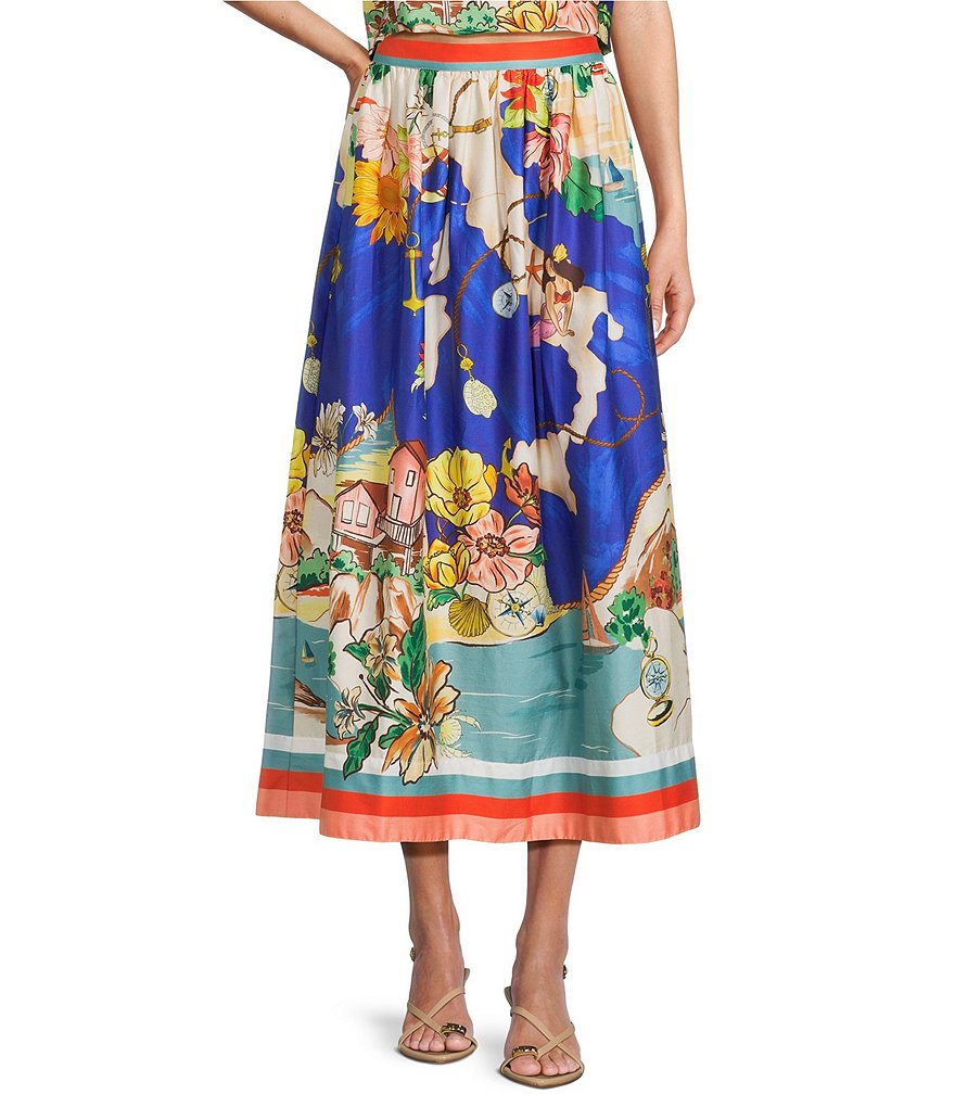 Antonio Melani Evie Woven Ocean Print High Rise A-Line