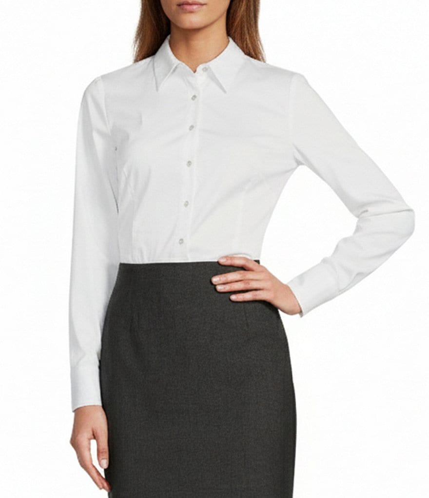 Antonio Melani Greta Long Sleeve Point Collar Button Front Poplin