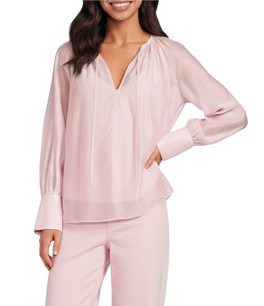 Antonio Melani Isla Luxe Sheer Round Keyhole Neckline Long Sleeve
