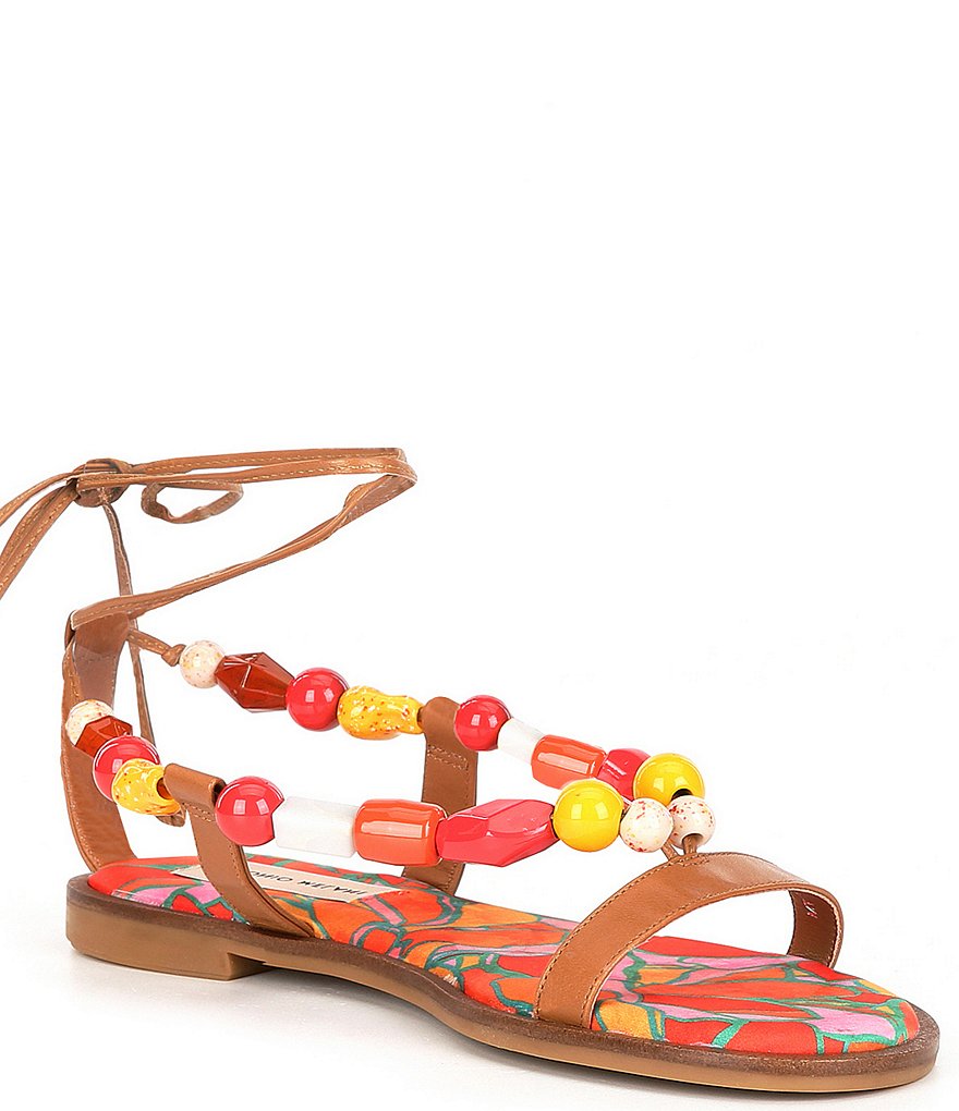 Antonio Melani Loola Beaded Leather Ankle Wrap Flat Sandals | Dillard's