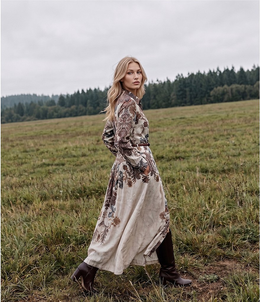 Maggie Paisley Long Sleeve Belted Dress thumbnail 4