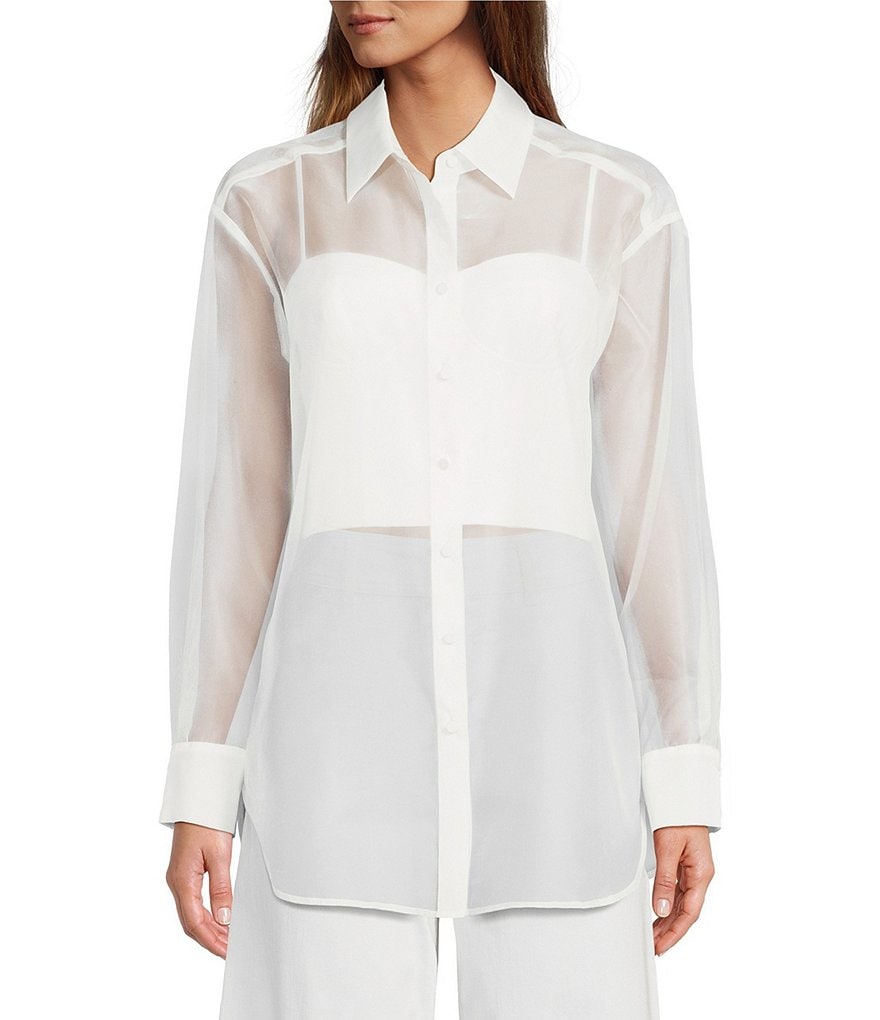 Antonio Melani Priscilla Organza Sheer Long Sleeve Button