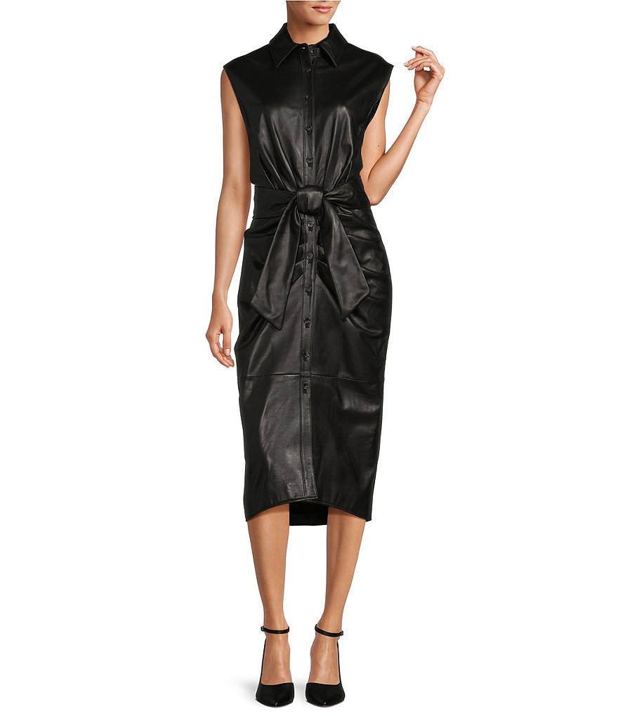 Genuine leather 2025 midi dresses