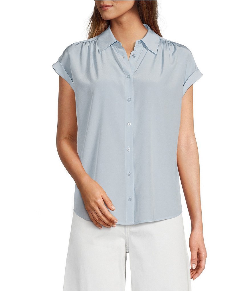 Antonio Melani Samantha Collared Short Sleeve Button Front Blouse ...