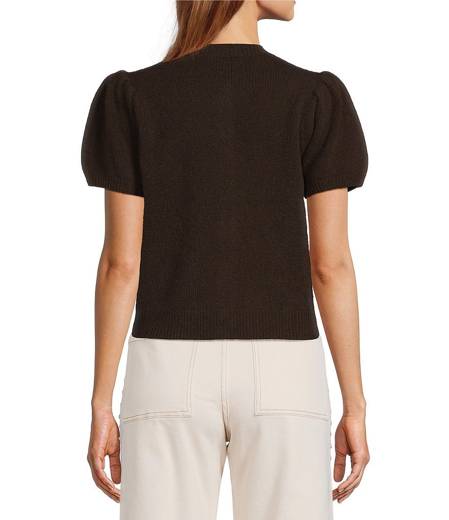 Stella Short Puff Sleeve Crew Neckline Button Front Cashmere Cardigan thumbnail 6