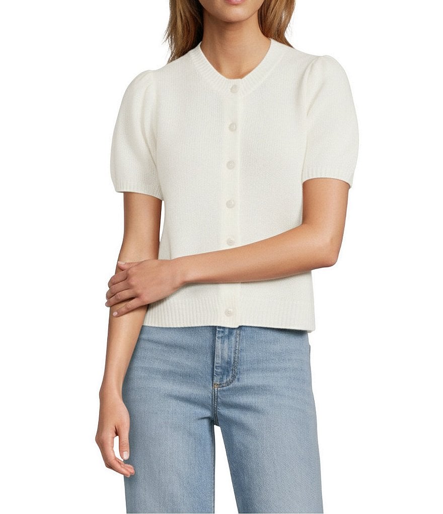 Antonio Melani Stella Short Puff Sleeve Crew Neckline Button Front
