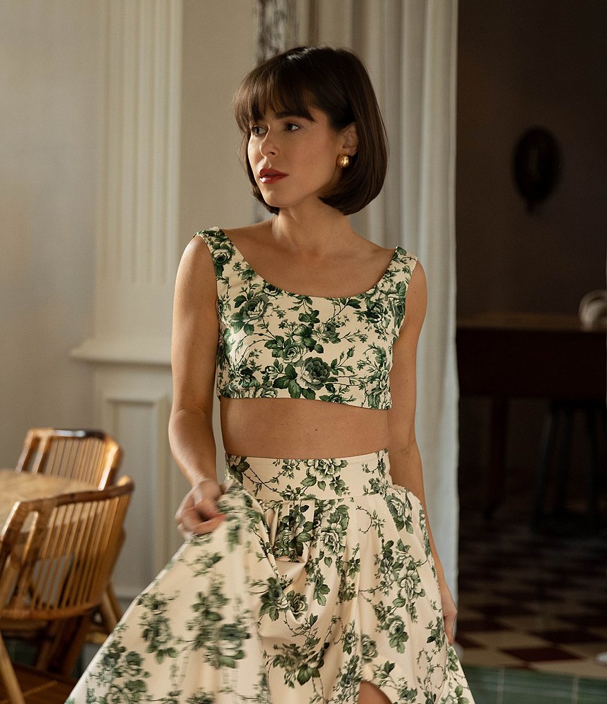 Antonio Melani x The Style Bungalow Georgia Floral Print High Waist Side  Slit A-Line Skirt