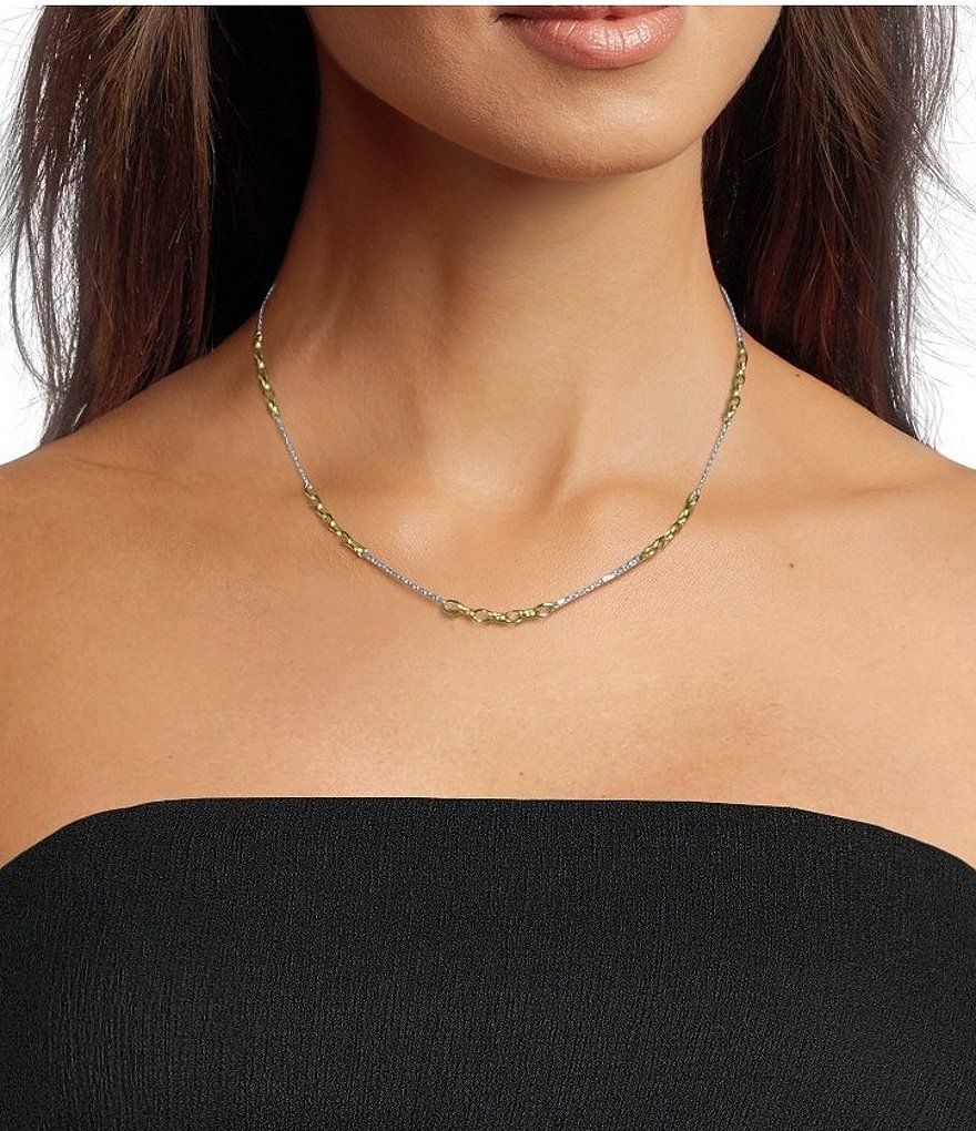 Two Tone Station Link Collar Necklace