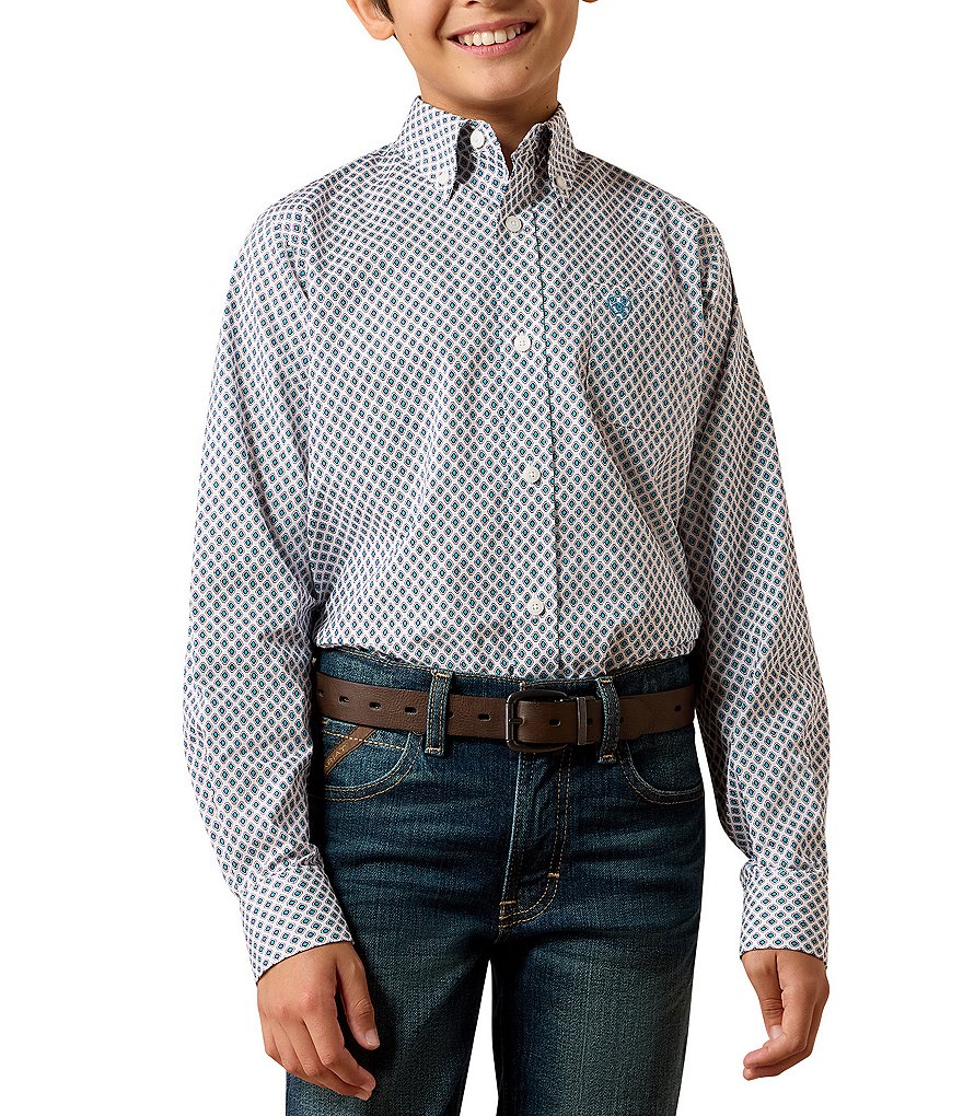 Big Boys Long Sleeve Pro White Geometric Button Front Shirt