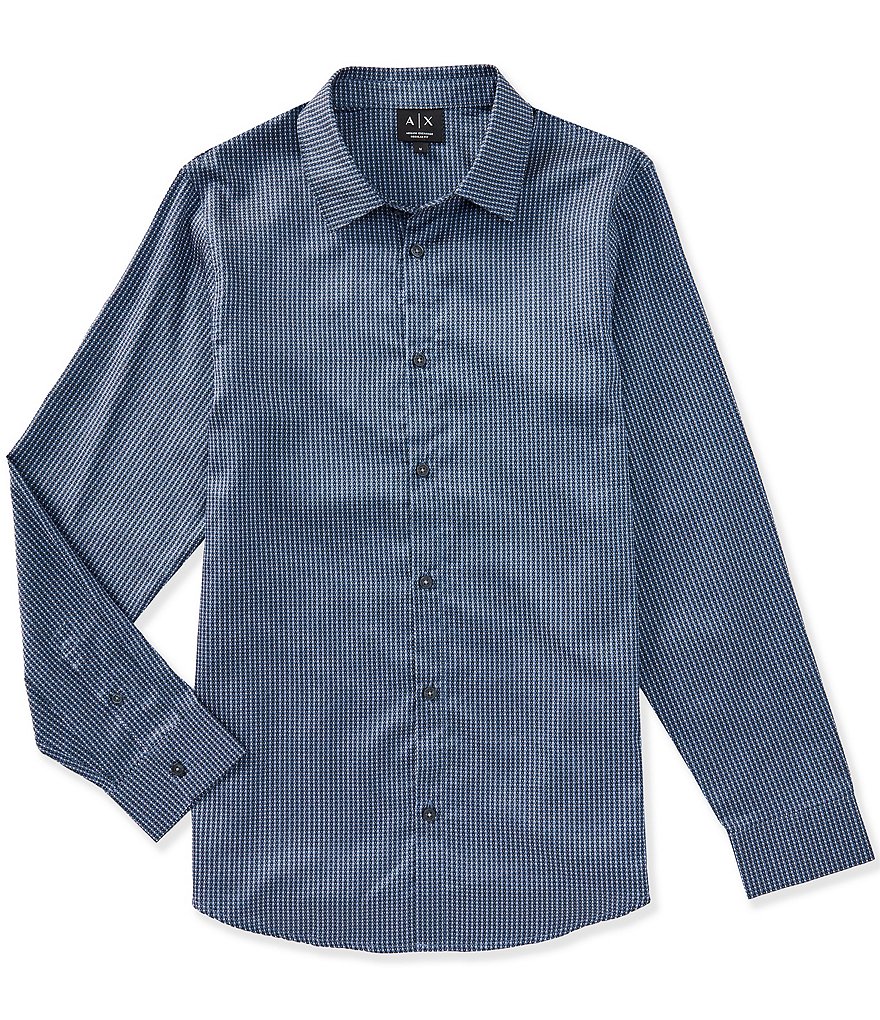 Armani Exchange Satin Print Long Sleeve Woven Shirt