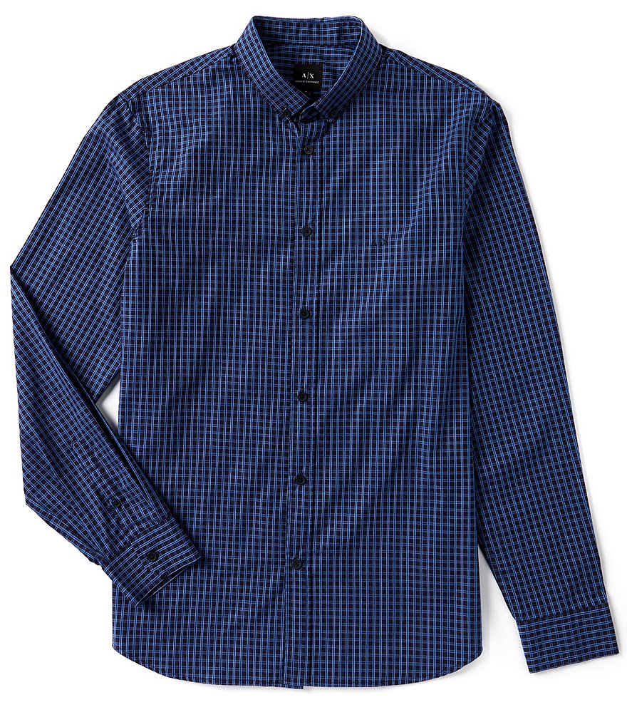 Armani Exchange NEW Blue Gray Double Plaid deals Flannel Long Sleeve Shirt, Medium