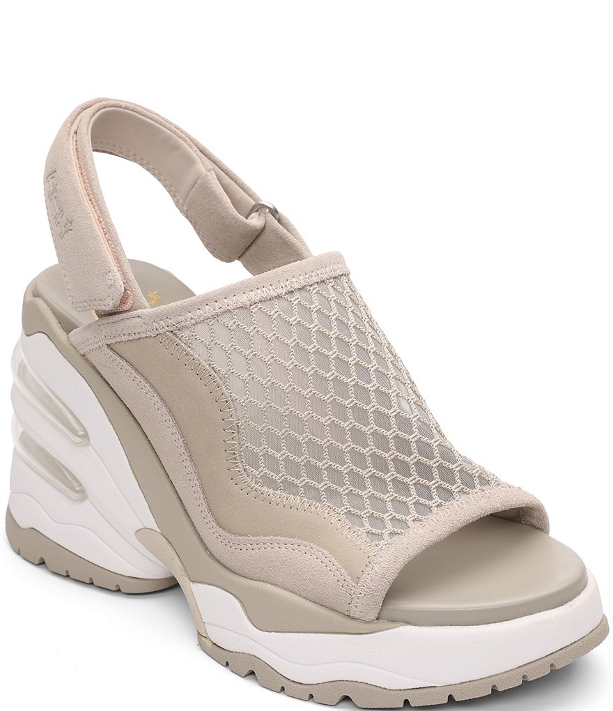 ASH Ceva Mesh Leather Sporty Slingback Platform Wedge Sandals