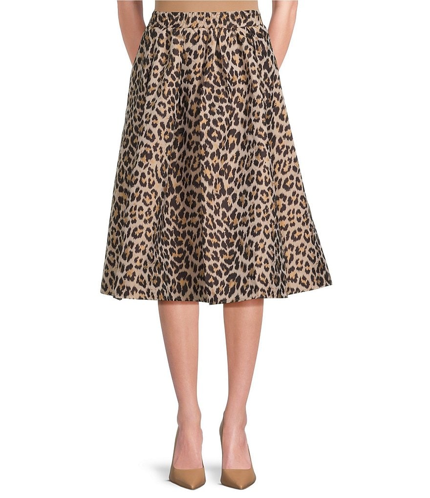 ASTR the Label Andolina Leopard Print Fit & Flare Midi Skirt