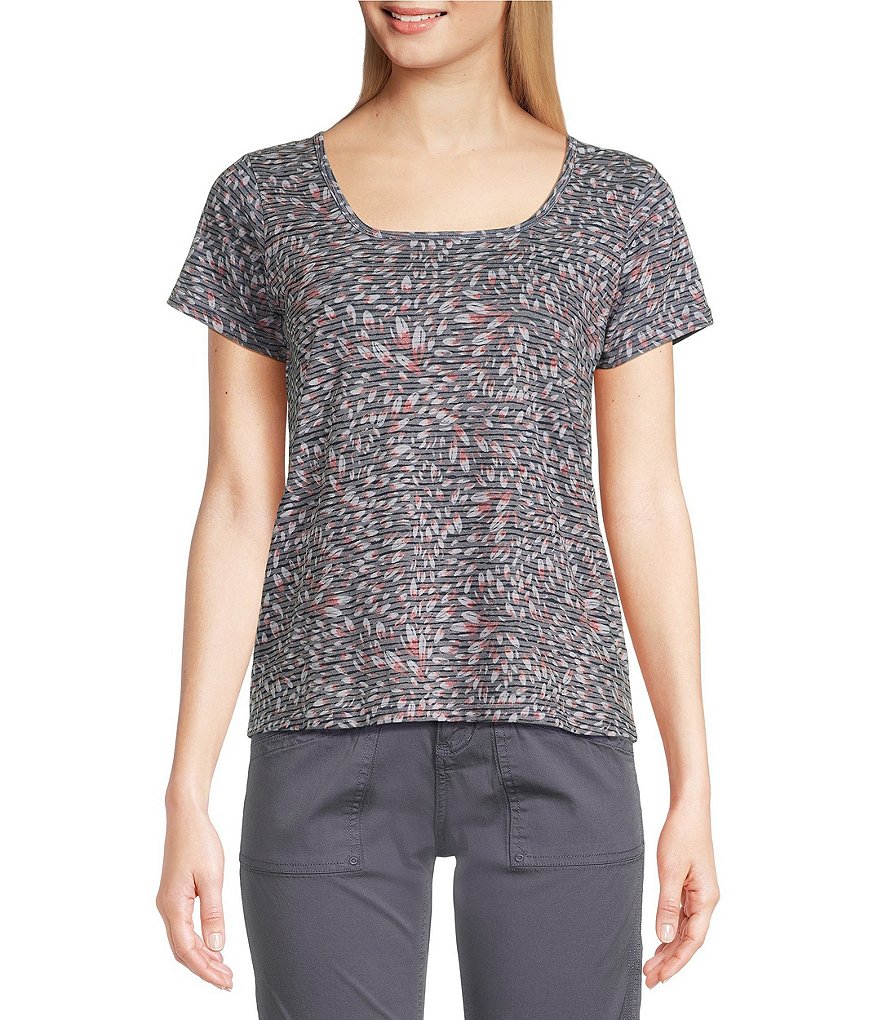 Aventura Raine Burnout Printed Square Neck Short Sleeve Jersey Knit Top