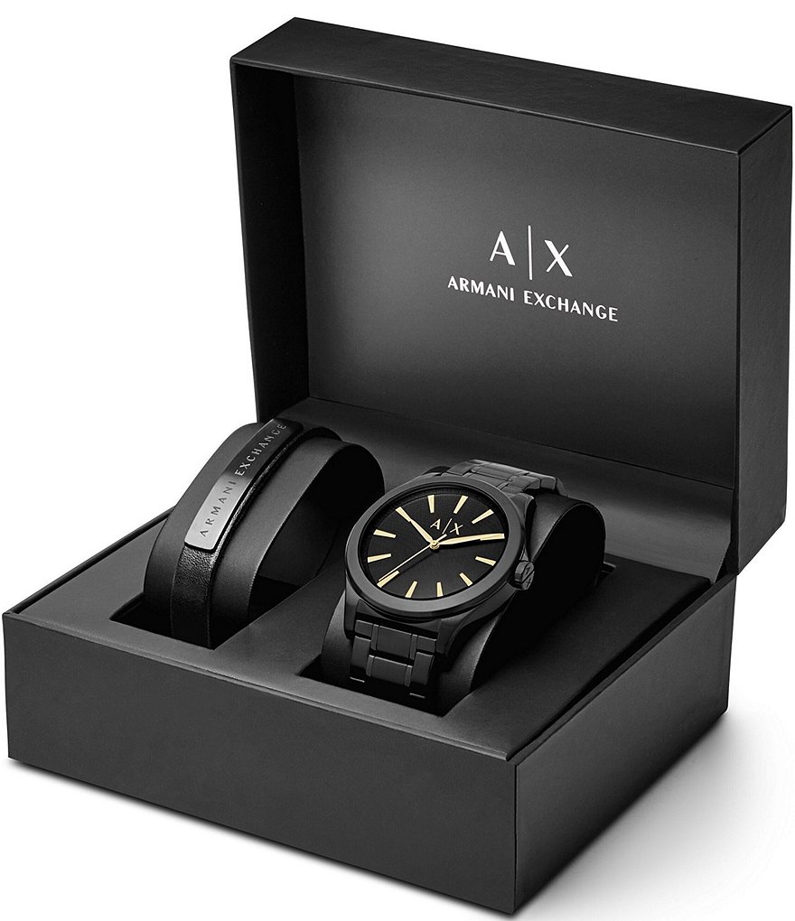 AX Armani Exchange Analog Bracelet Watch Leather Strap Set