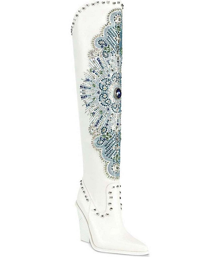 Azalea Wang Axelbeat Rhinestone Western Over the Knee Boots