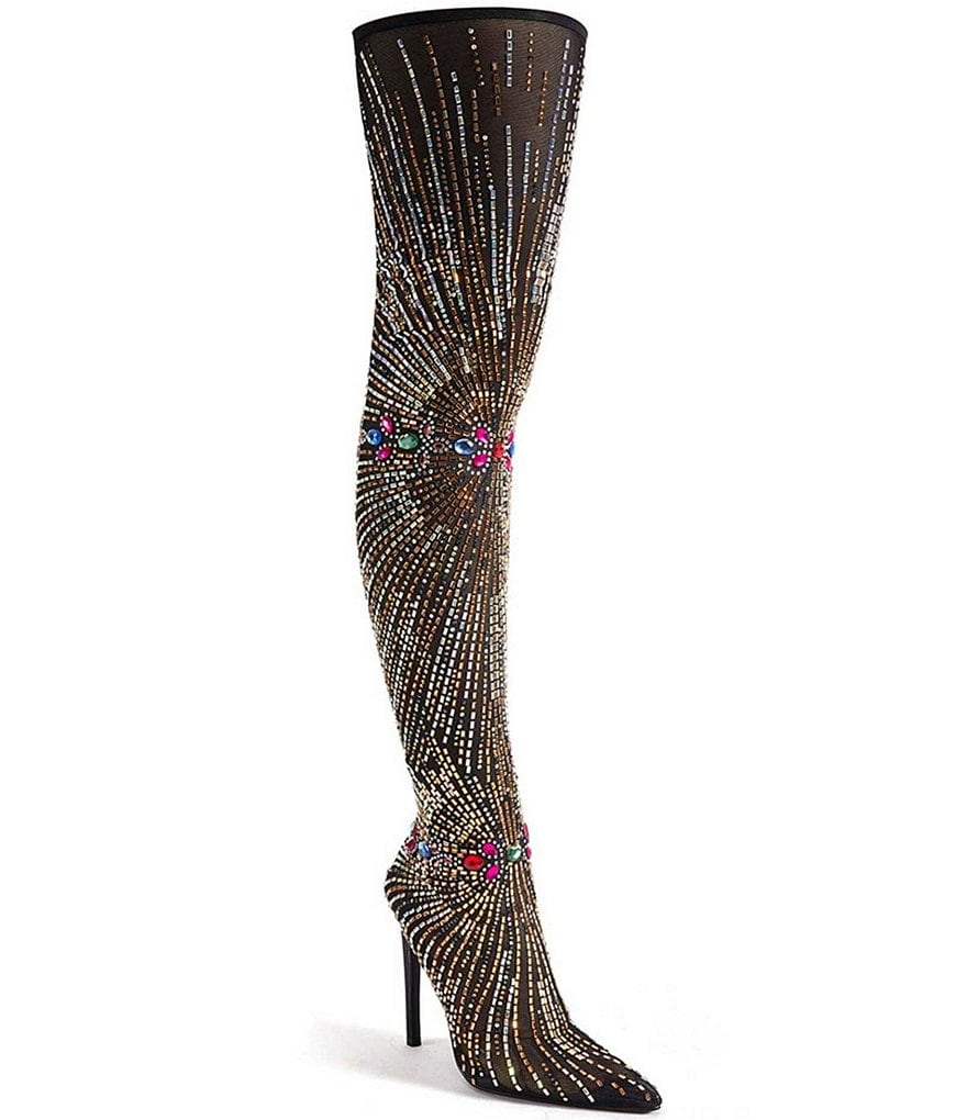 Azalea Wang Chevelle Stretch Mesh Rhinestone Thigh High Dress Boots ...