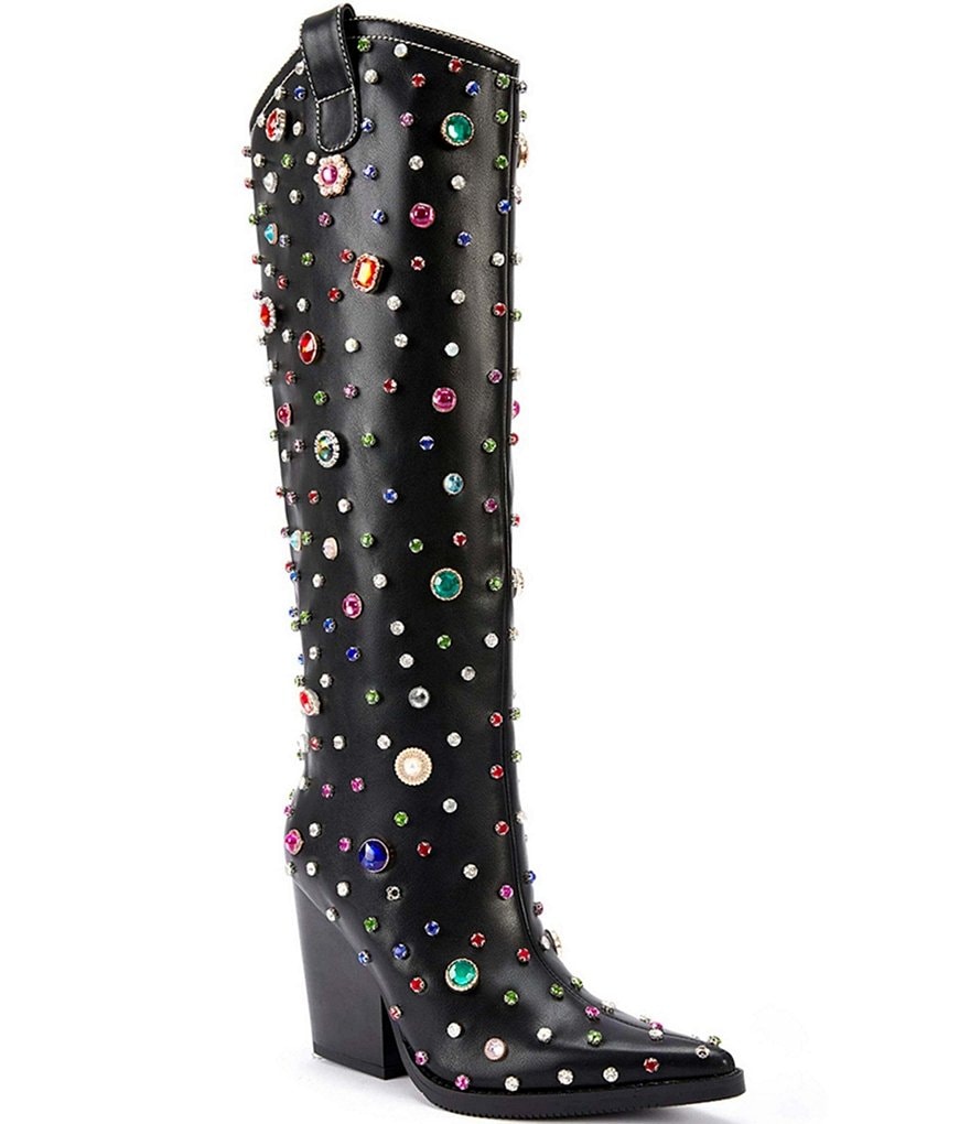 Azalea Wang Fuji Multicolored Rhinestone Tall Western Boots