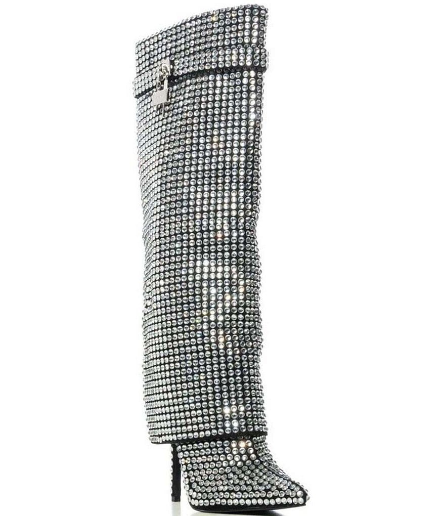 Azalea Wang Hemlock Crystal Rhinestone Foldover Tall Boots | Dillard's