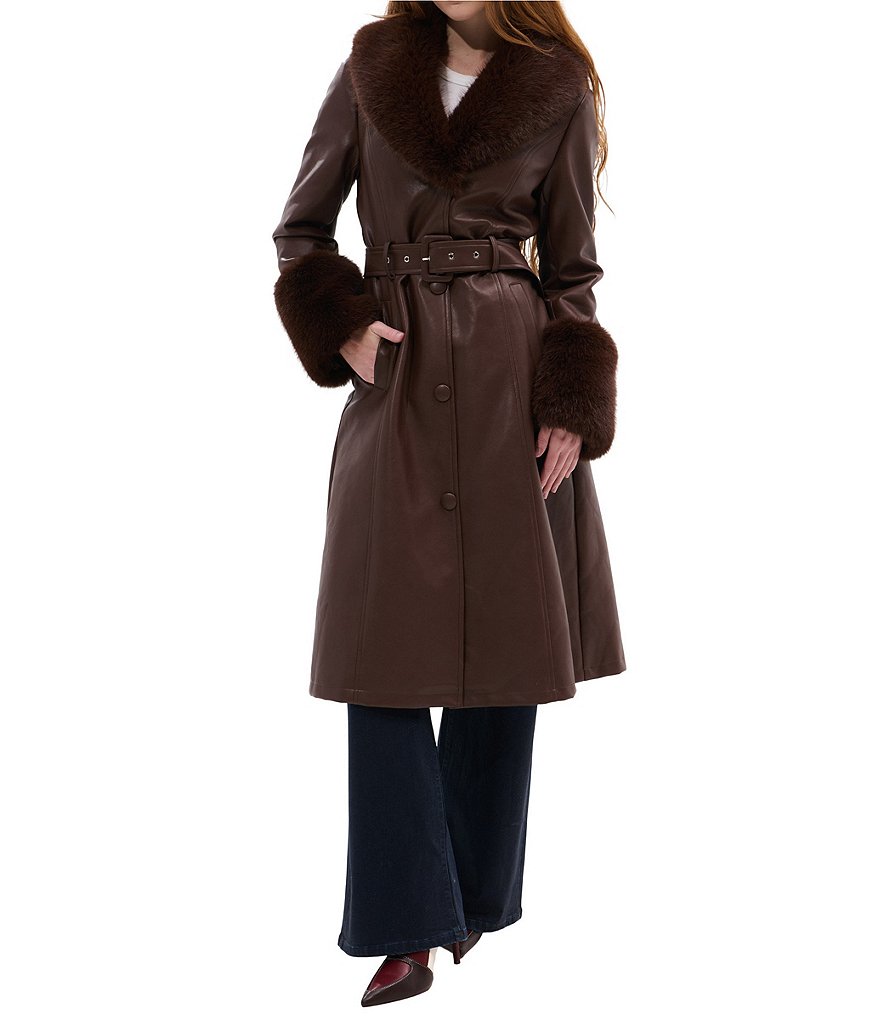 Azalea Wang Kaya Faux Leather Oversize Faux Fur Shawl Collar