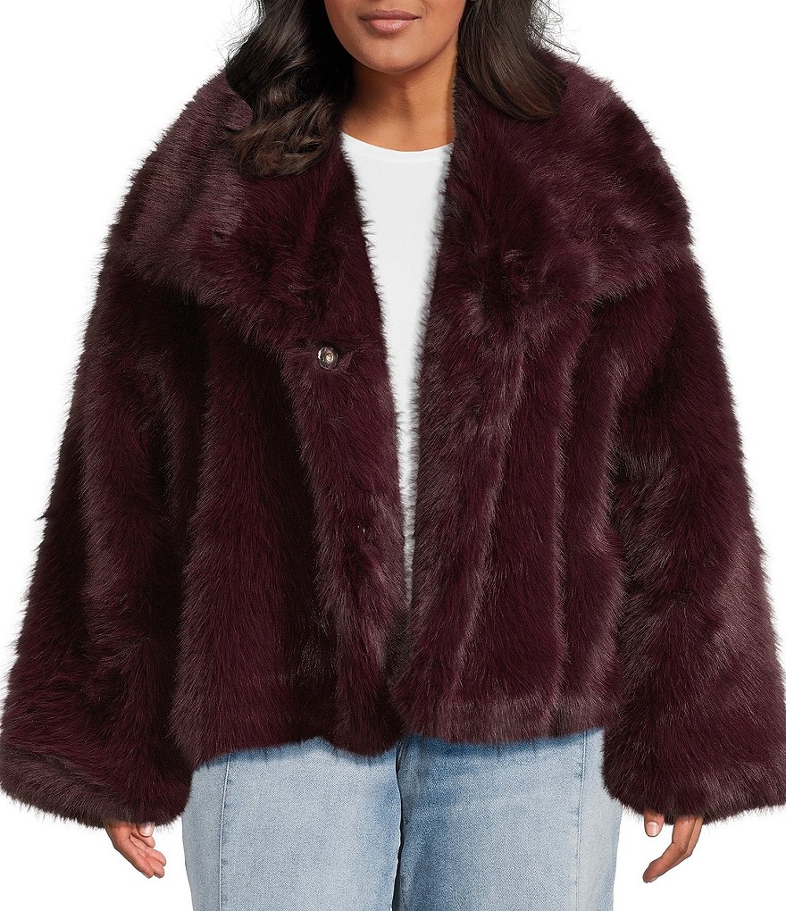 Azalea Wang Plus Size Regina Faux Fur Wing Collar Oversize Snap