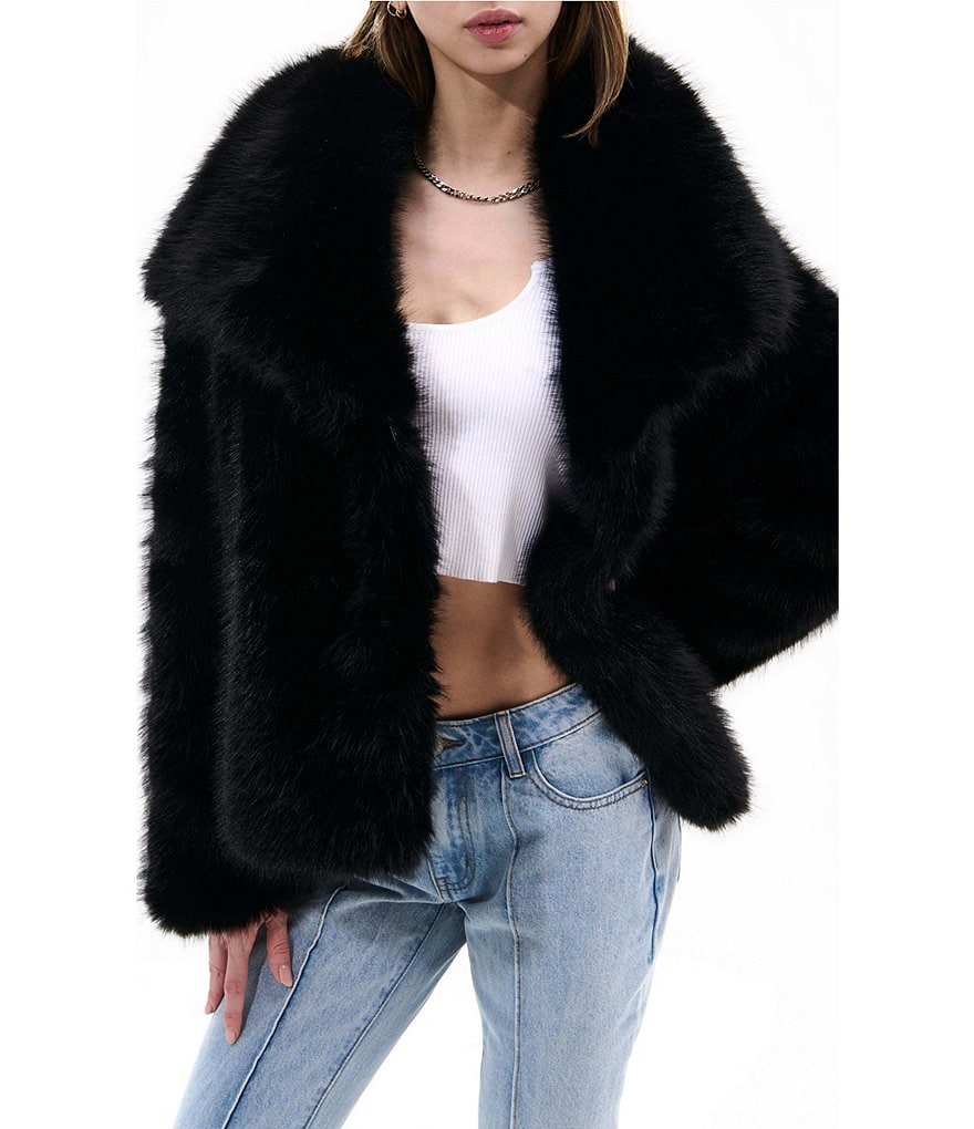 Azalea Wang Regina Solid Faux Fur Shawl Collar Button Front Jacket