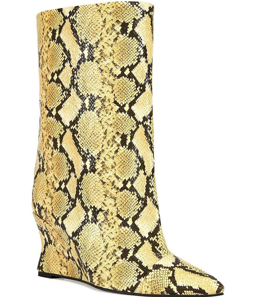Azalea Wang Vinci Snake Print Wedge Boots | Dillard's