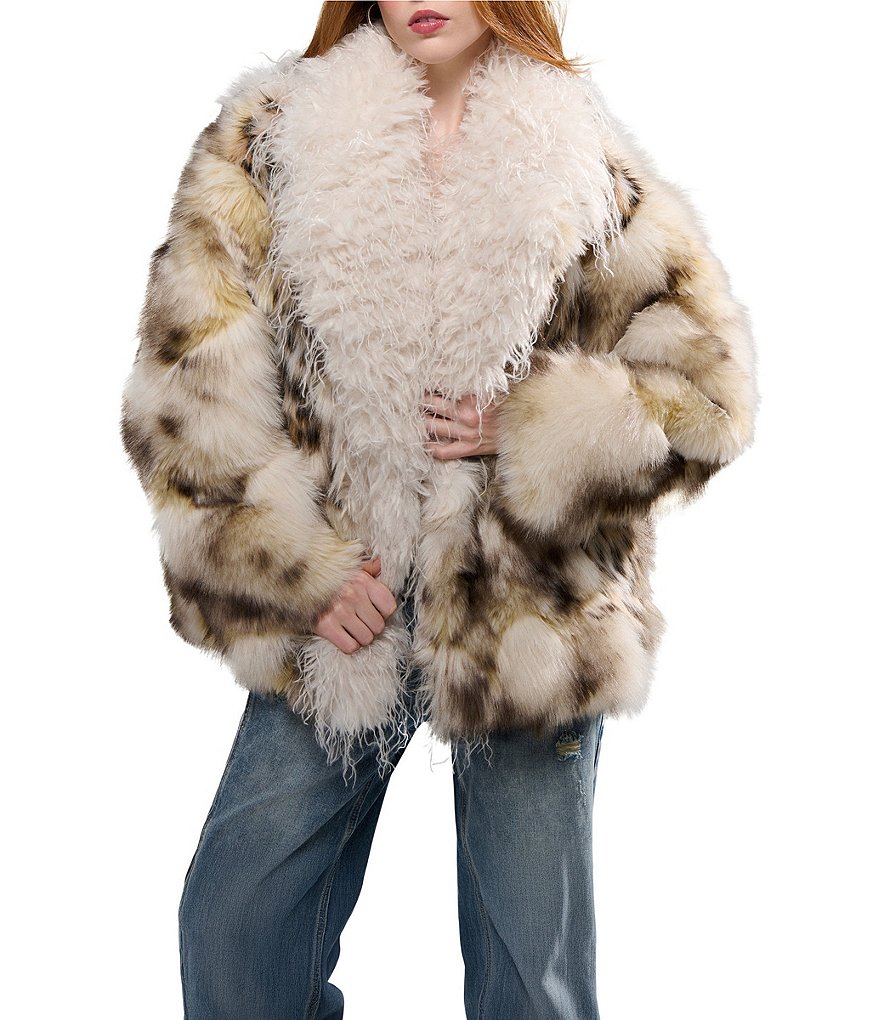 Azalea Wang Vira Multi Faux Fur Shawl Collar Oversize Fit Jacket