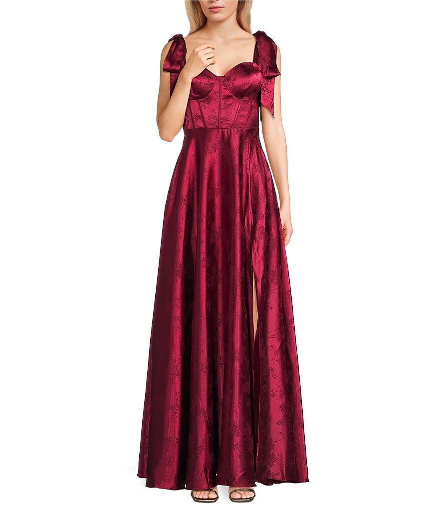 B. Darlin Floral Satin Jacquard Tie Strap Dress | Dillard's