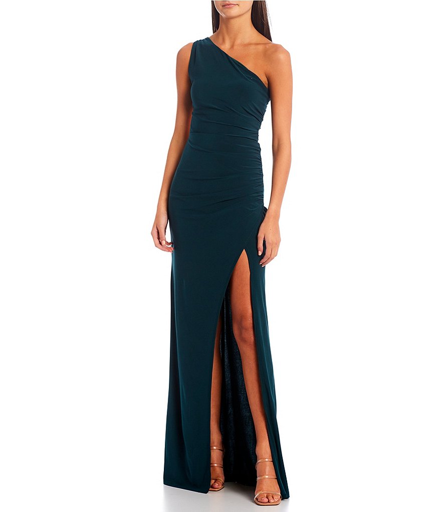 B. Darlin One-Shoulder Exposed Back Slit Hem Long Dress | Dillard's