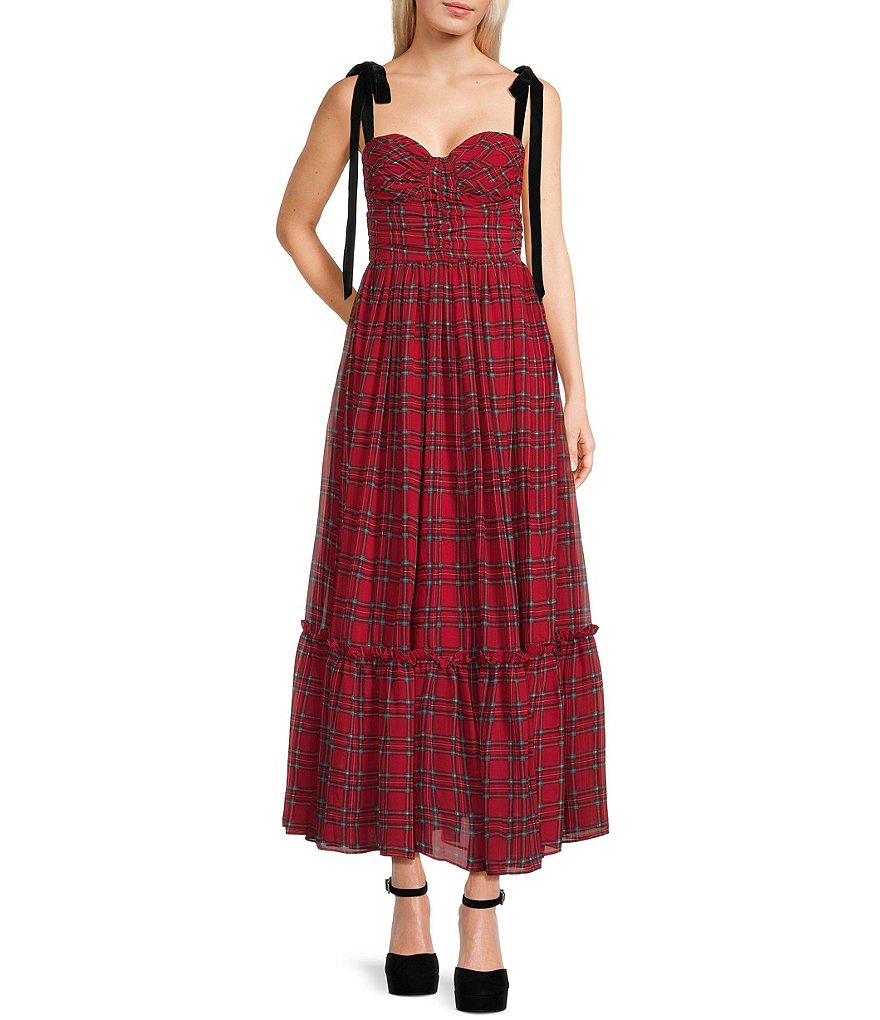 red plaid bridesmaid dresses Novella Dress in Red Plaid | Whimsically Feminine Timeless Twirly-Worthy  Dresses & Hair Bows main image 1