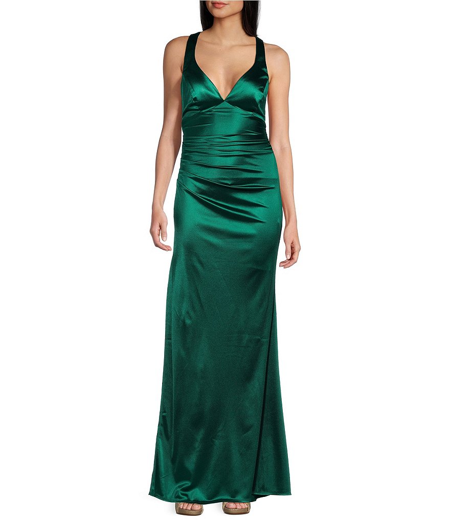 B. Darlin Sleeveless Satin X Back Long Dress