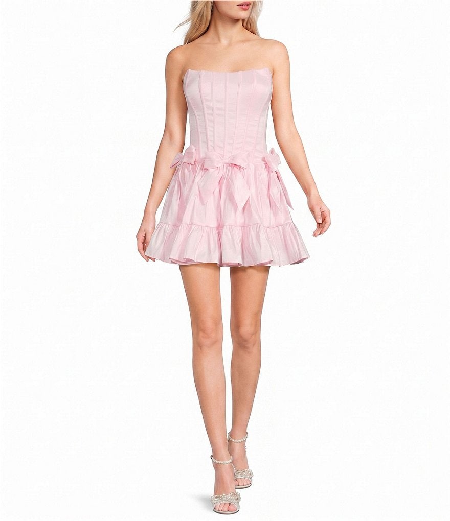 Strapless Corseted Bow Trim Ruffled Dress thumbnail 5