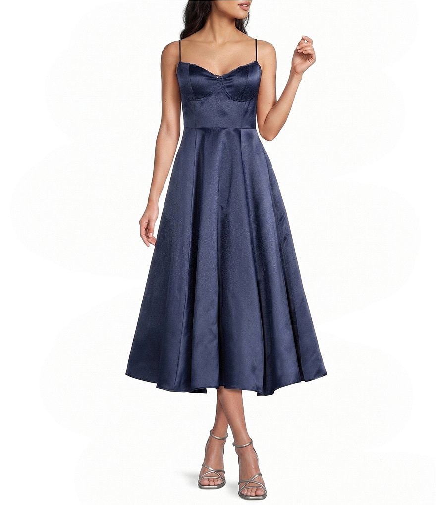 Sweetheart Neck Lace Trim Spaghetti Strap Midi Party Dress