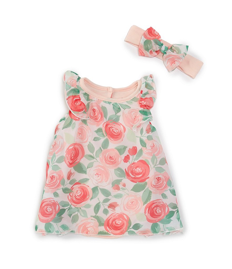 Baby Starters Baby Girls 3-9 Months Flutter-Sleeve Floral-Printed Dress ...