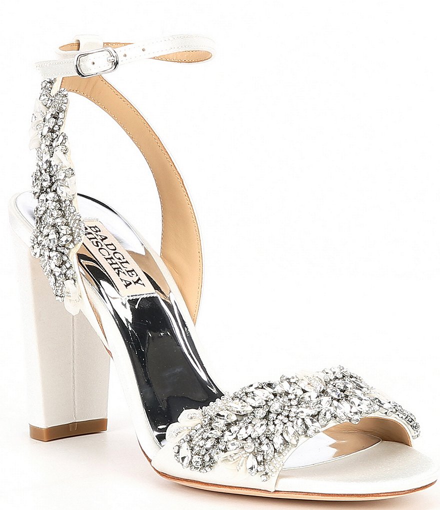 Badgley Mischka Libby Crystal Embellished Ankle Strap Satin Dress